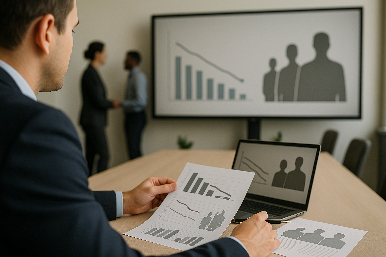 Grafico astratto sul mercato del lavoro con trend di contratti a termine e somministrazione
