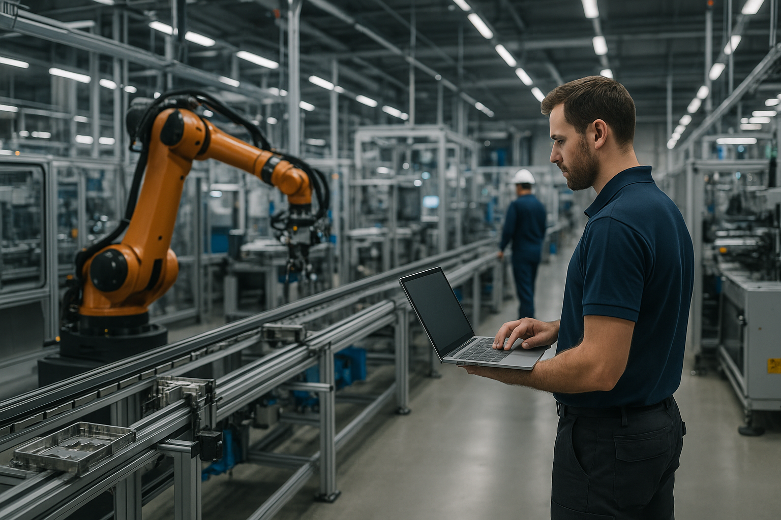 Stabilimento industriale moderno con linee automatizzate e tecnici specializzati