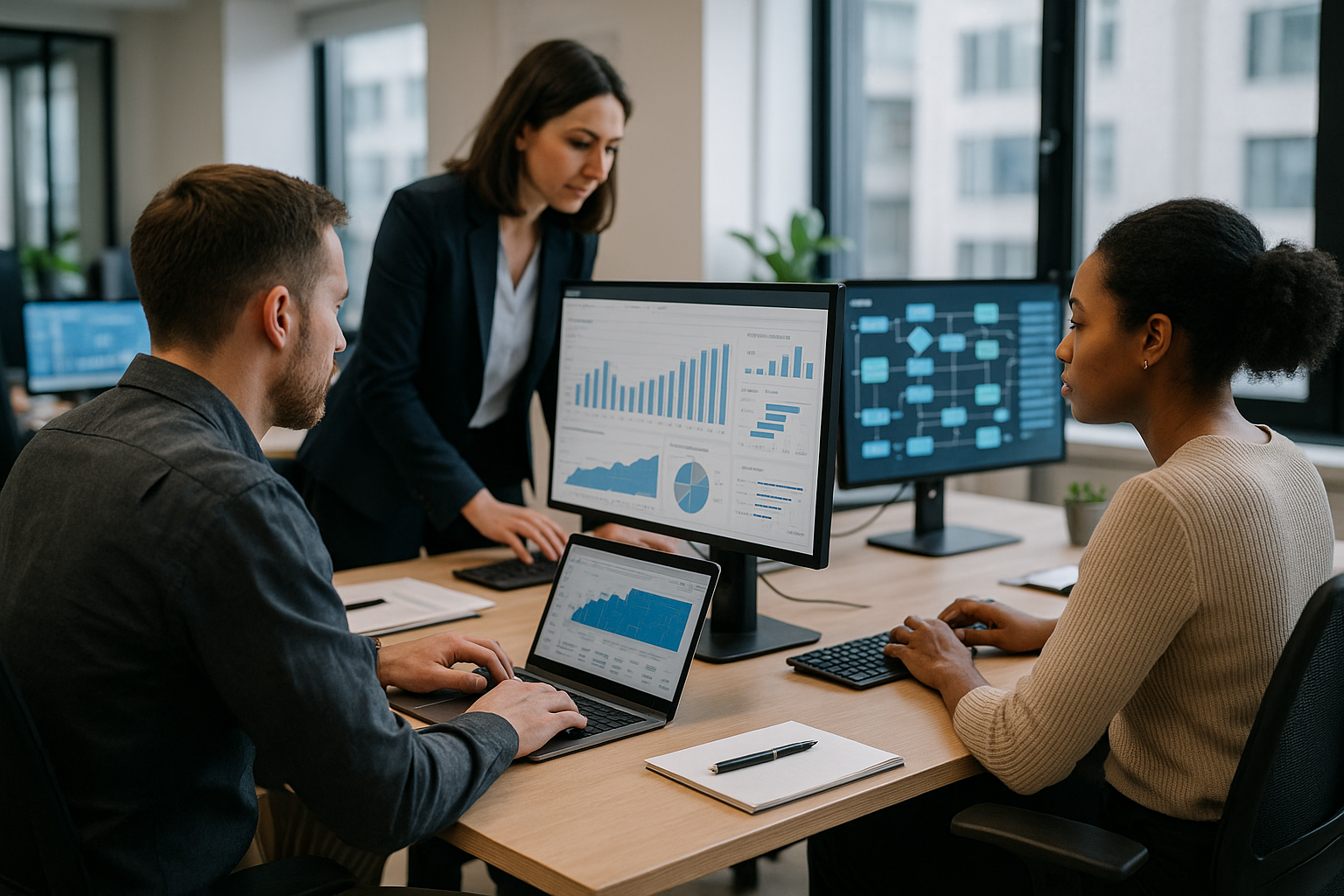 Team in ufficio che analizza processi e produttività con strumenti di intelligenza artificiale