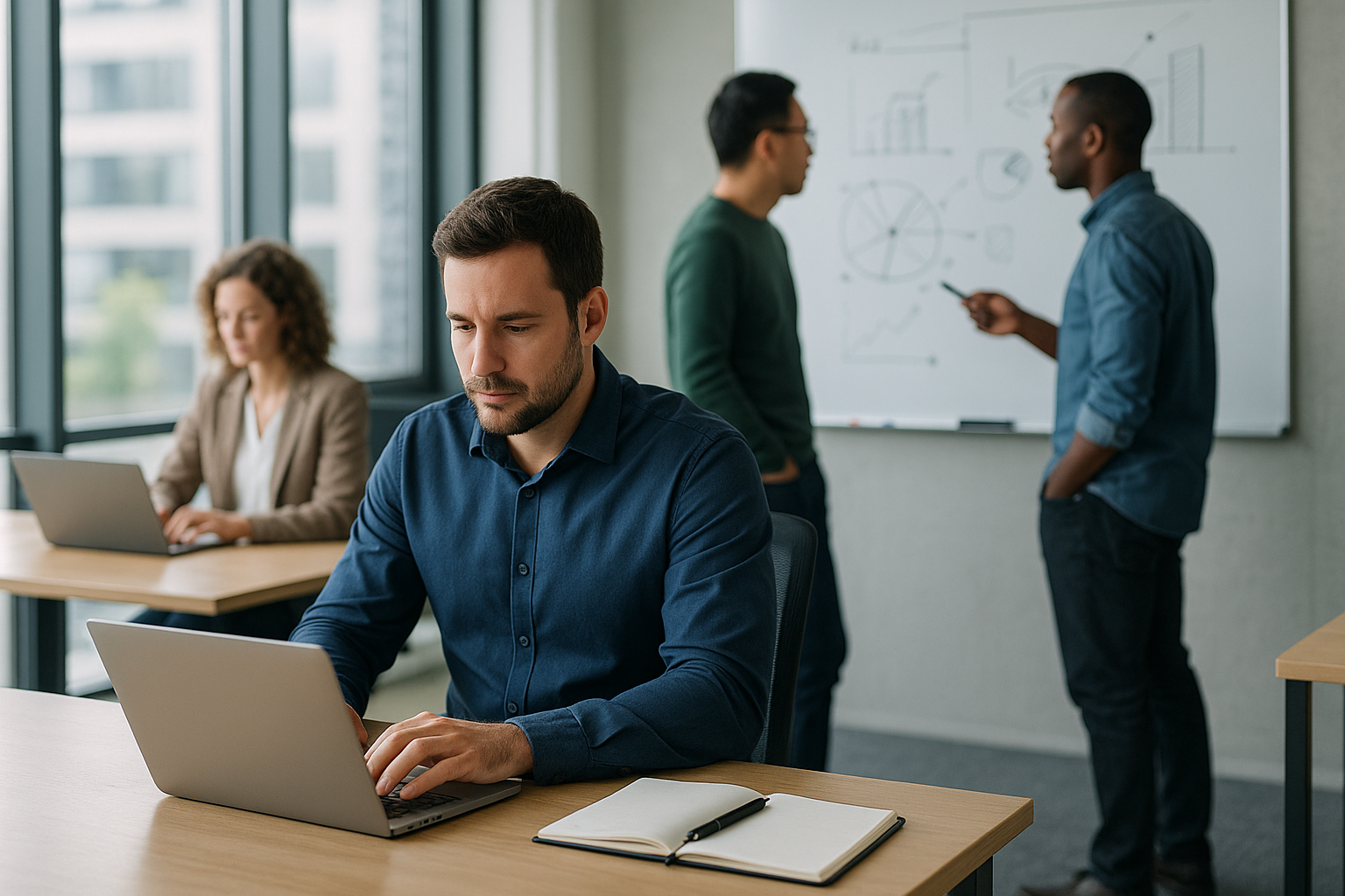 Professionisti del settore tecnologico al lavoro in un ufficio moderno