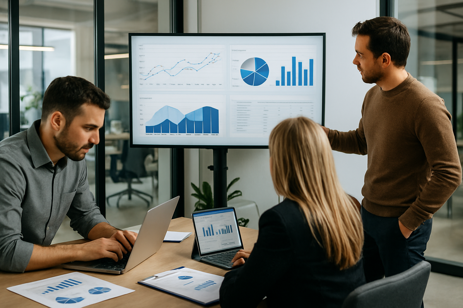Team in ufficio che analizza dati e processi legati all’adozione dell’AI in azienda
