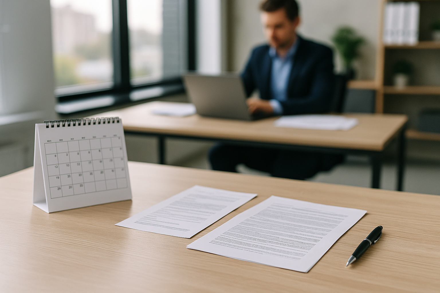 Scrivania con calendario e documenti che richiamano la gestione dei contratti a tempo determinato