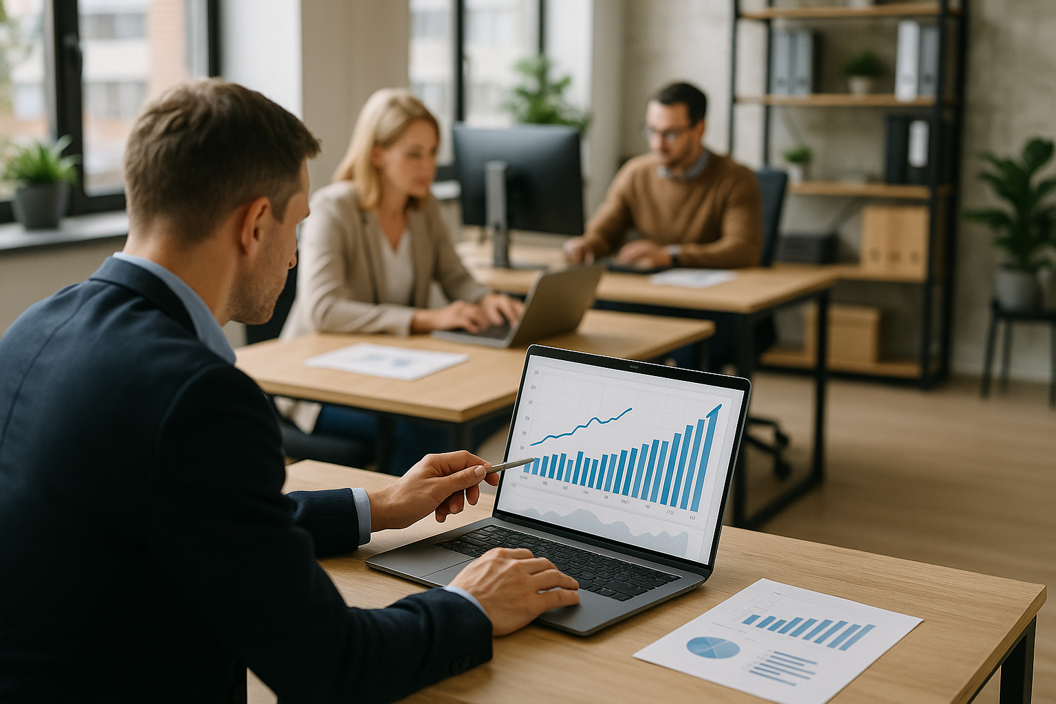 Team in una PMI che analizza dati di lavoro e produttività in ufficio