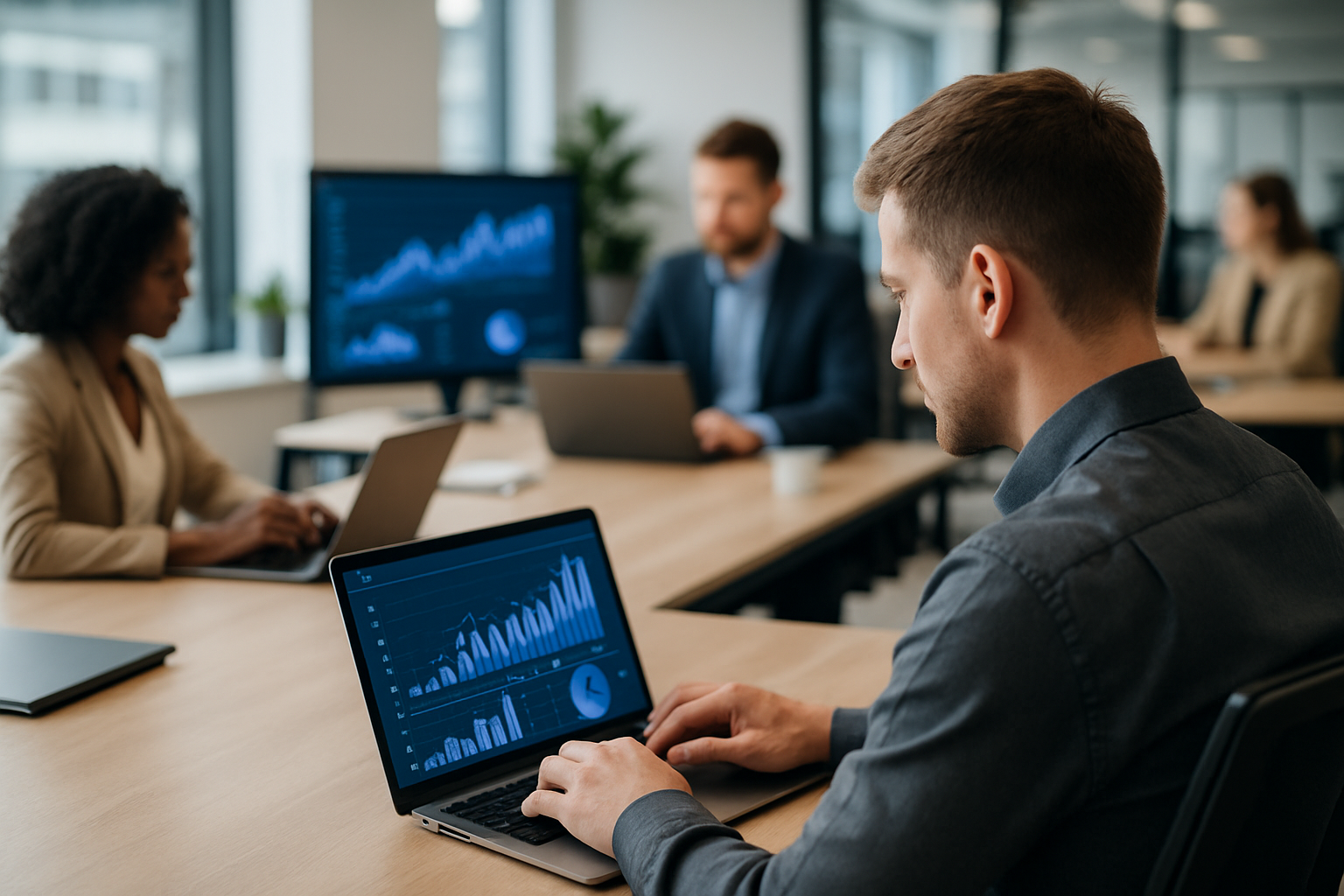 Professionisti del settore tecnologico al lavoro in un ufficio moderno