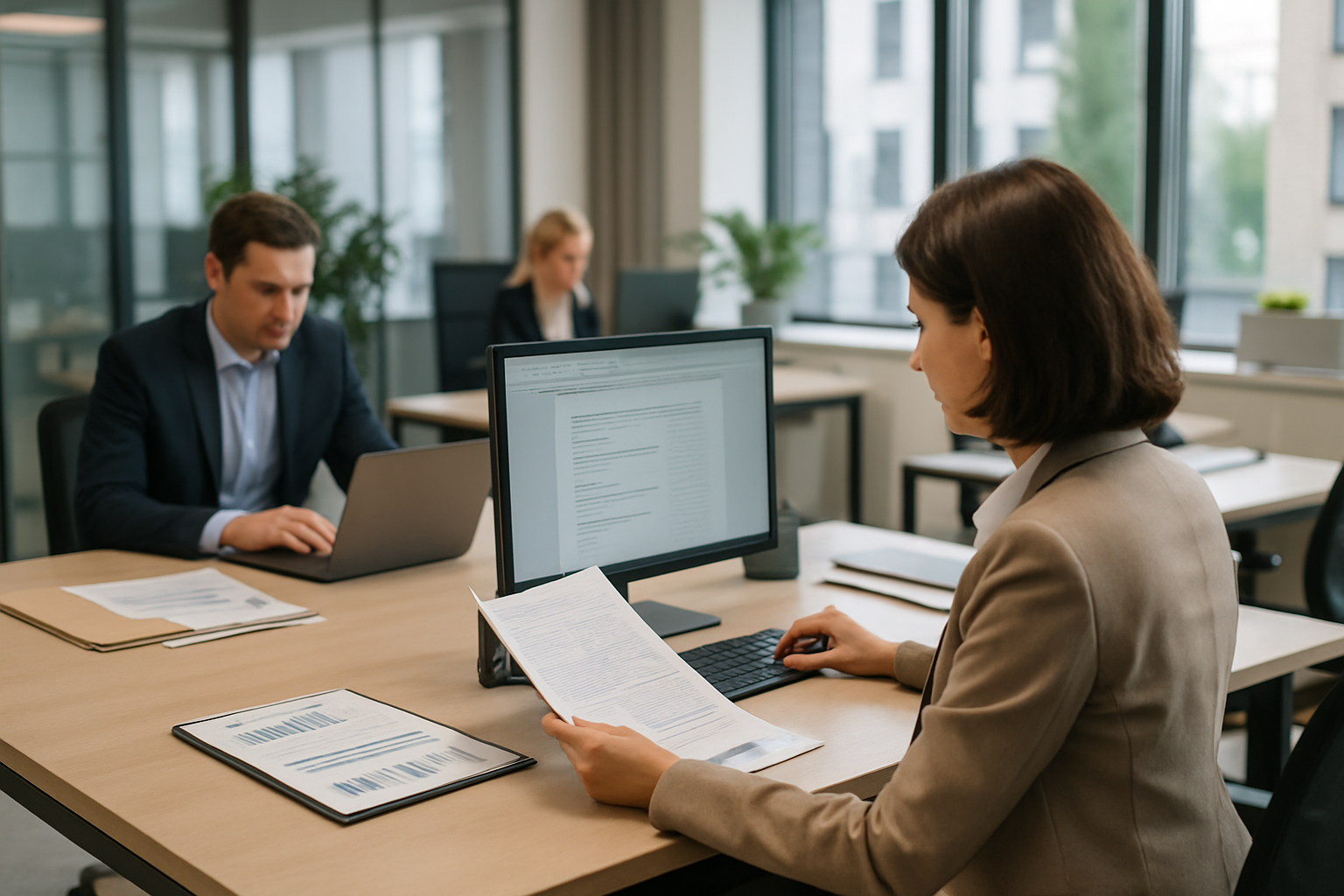 Personale in un ufficio pubblico moderno durante attività amministrative e digitali