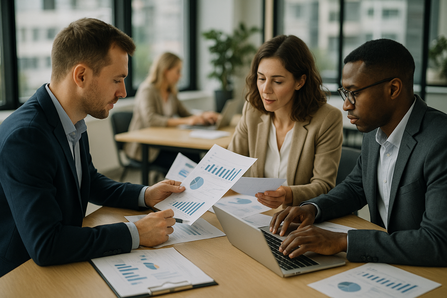 Professionisti al lavoro in un ufficio moderno durante un'attività di formazione e collaborazione