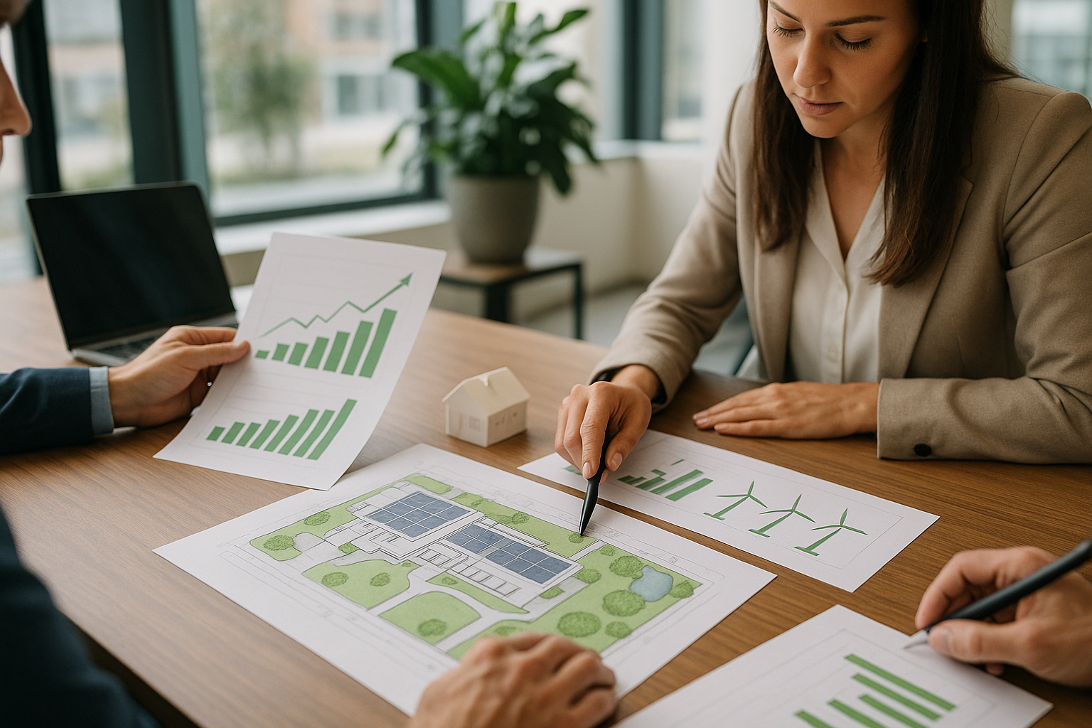Professionisti al lavoro su dati energetici e progetti di efficientamento in un contesto aziendale