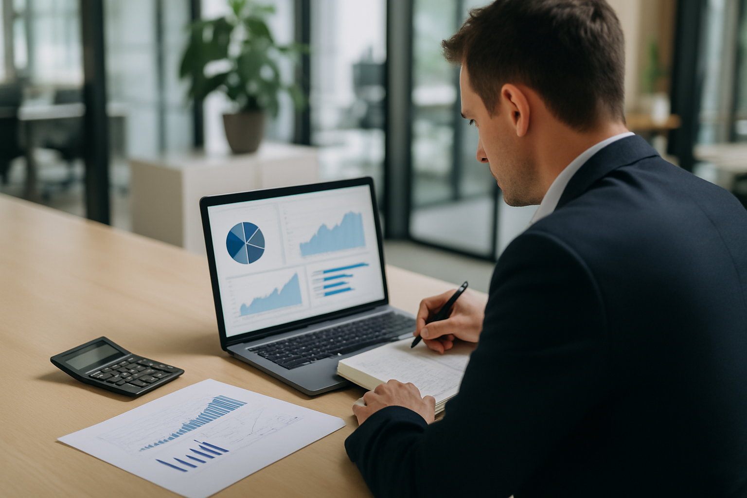 Professionista che aggiorna le proprie competenze studiando al computer in un ufficio moderno